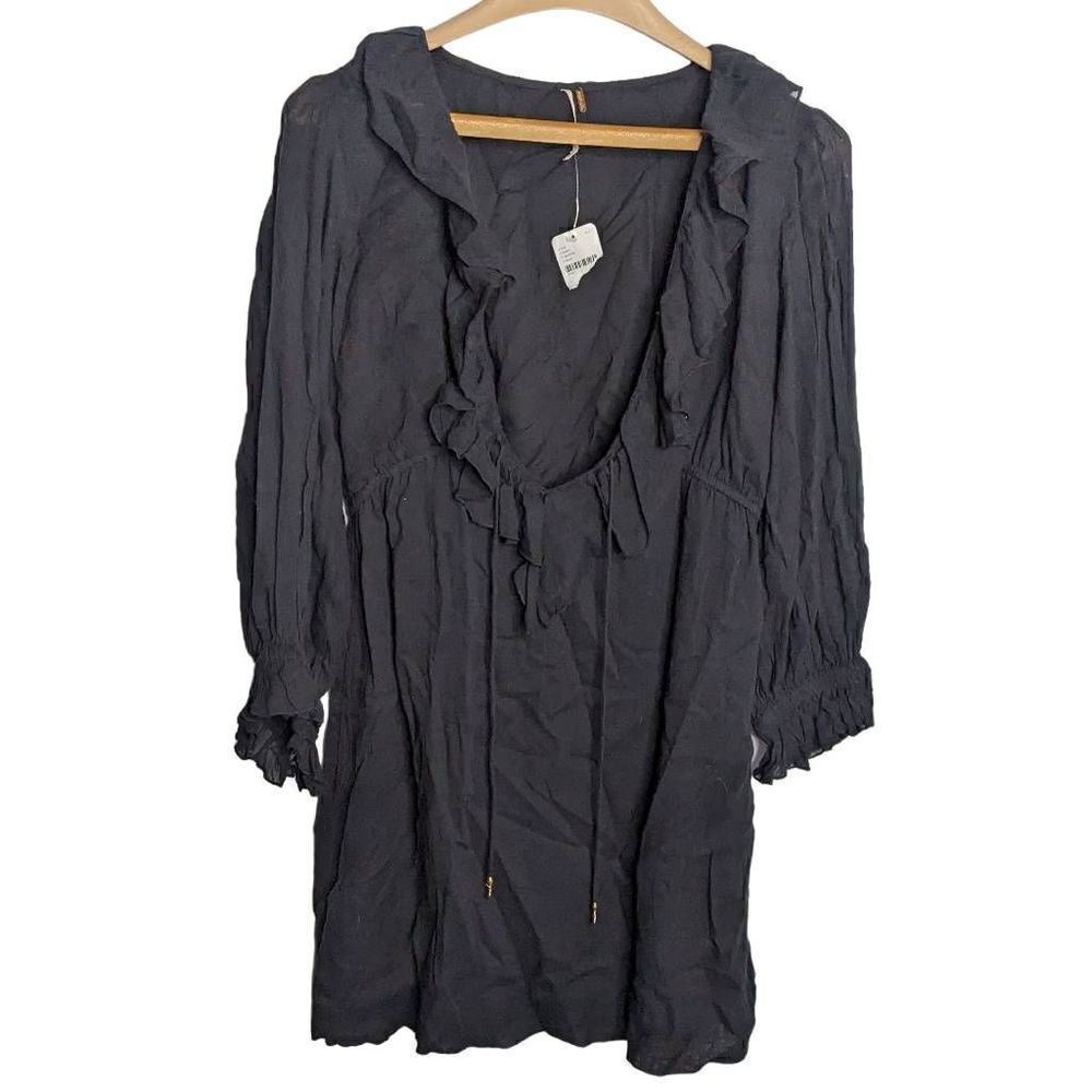 Free People Intimately Black‎ Dress Tunic Deep V XS OB1087758 NWT
